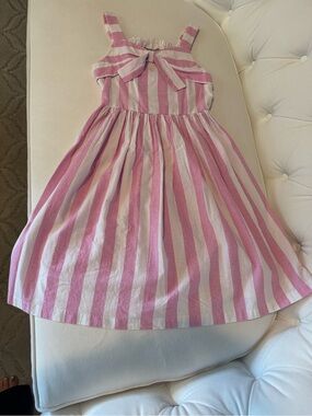 Pink and White Striped Sundress with Front Bow Size 12 GIRLS